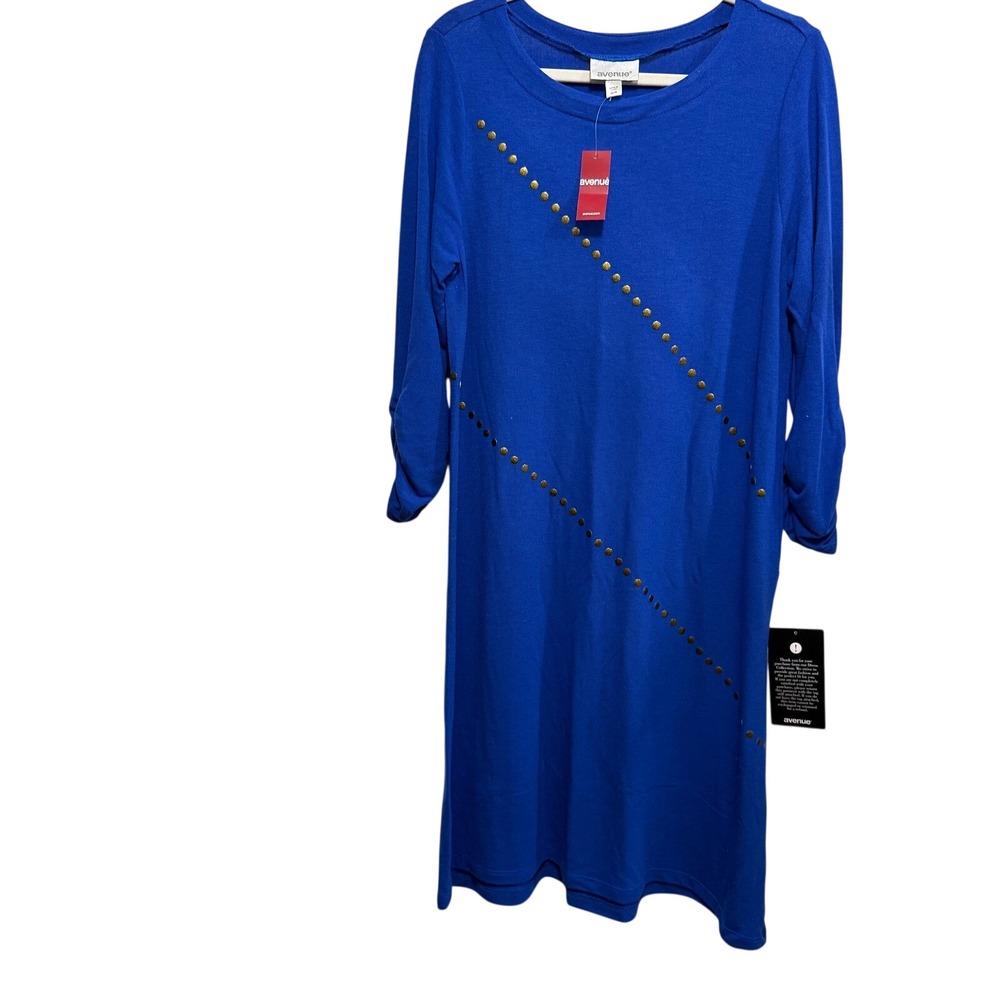 NWT Avenue Long Sleeve Studded Dress Women's Size XL 14 16 Midi shift Royal Blue
